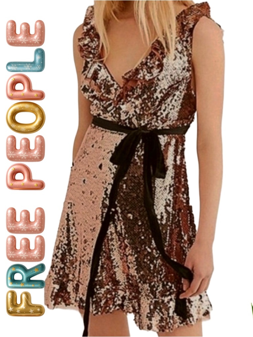 Free People Sequin Ruffle Mini Cocktail Dress Copper and Black Size 0